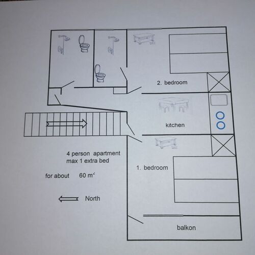 4 fős apartman alaprajz