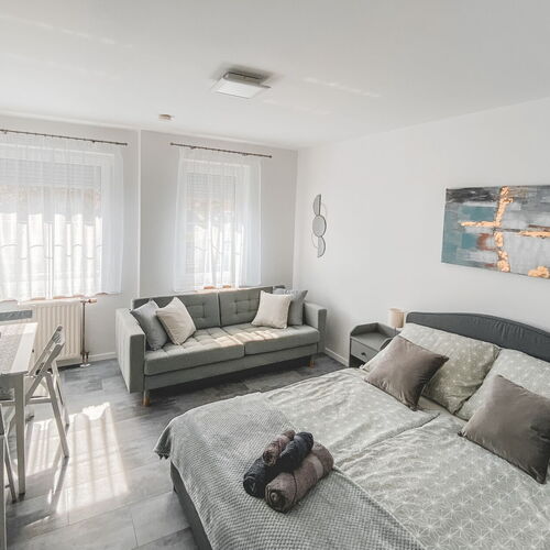 Földszinti Superior apartman - 160-as franciaágy - 180-as kanapé  - étkező - zuhanyzós fürdőszoba - kilátás utcára