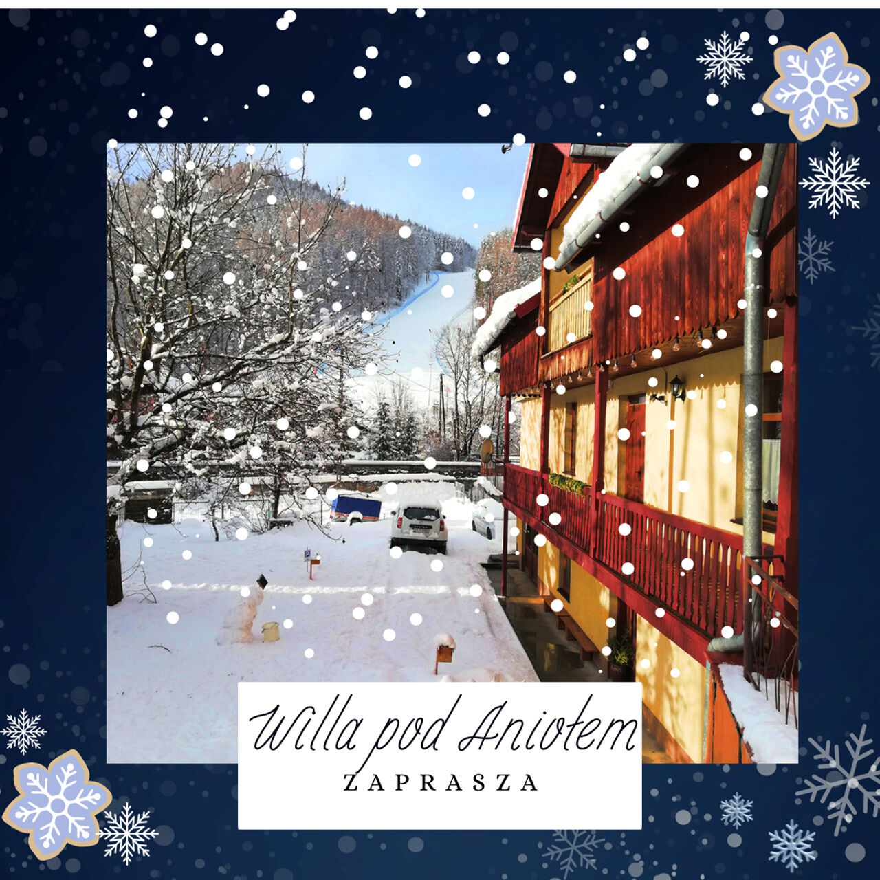 Willa w zimie, stok narciarski vis a vis