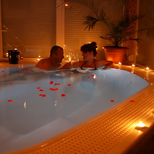 Wellness (feszített víztükrű masszázsmedence, finn szauna, aroma-relax kabin, infraszauna, dézsás élményzuhany)