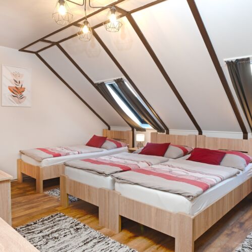 Camera tripla la mansardă cu vedere spre grădină (se poate solicita pat suplimentar)