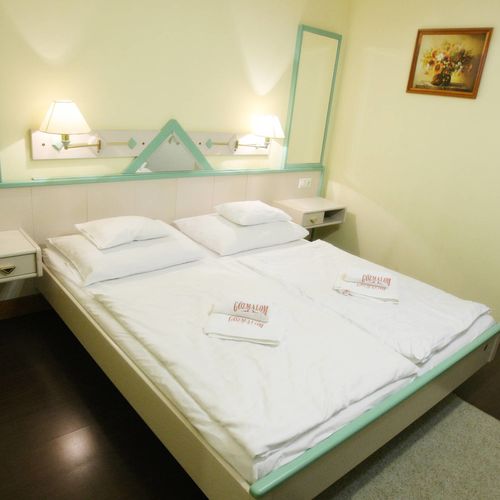 Pokoj s manželskou postelí s výhledem na město 