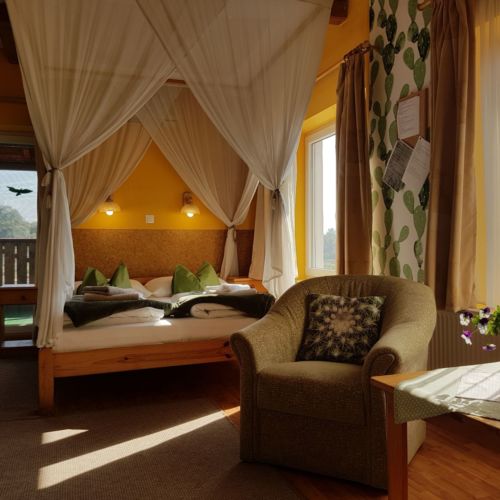 Apartman s balkónem s manželskou postelí s 1 ložnicí s panoramou