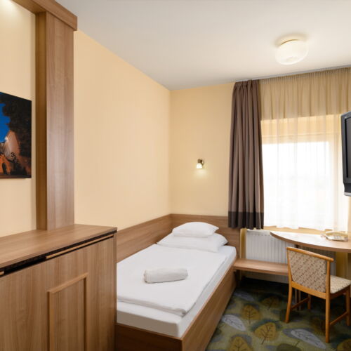 Camera single standard cu vedere spre oras