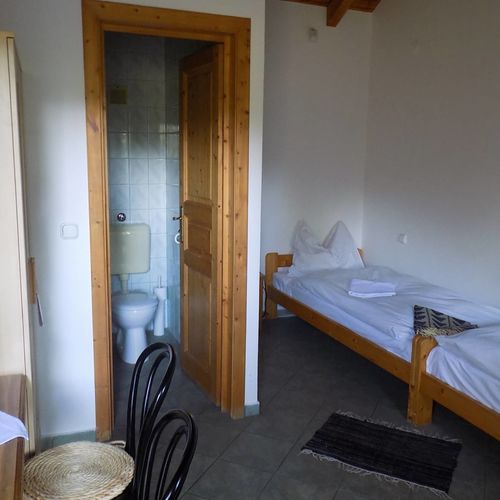 Camera twin cu baie cu vedere spre grădină