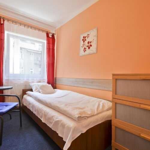 Camera single cu baie comuna cu vedere spre curte