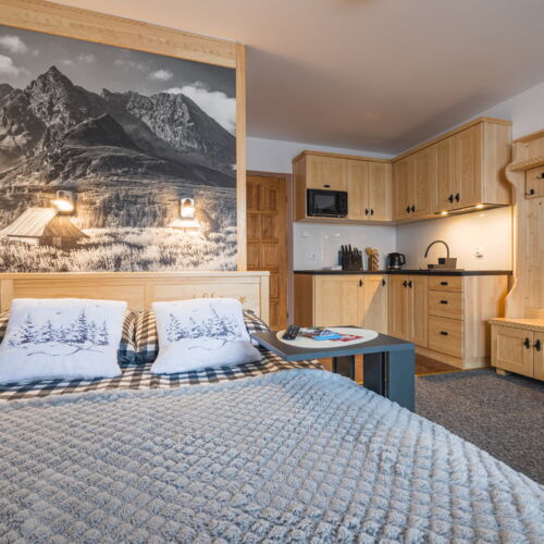 Pokoj s koupelnou s vlastní kuchyňkou s manželskou postelí