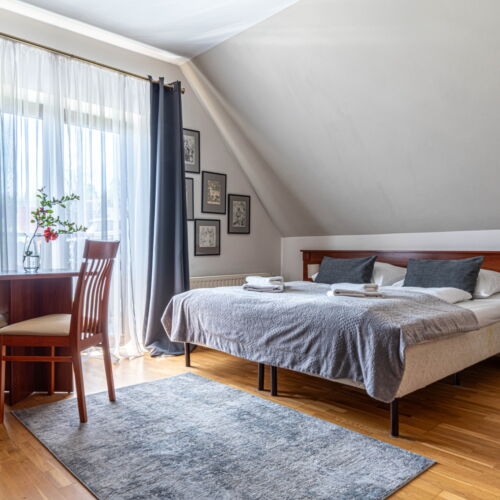 Camera twin cu baie cu vedere spre munte