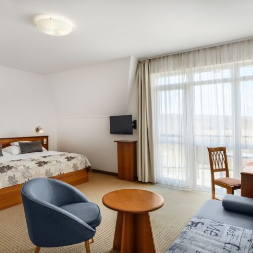 Camera twin la etaj cu balcon (se poate solicita pat suplimentar)