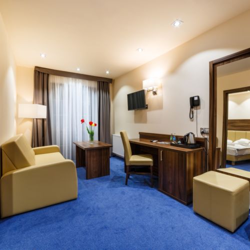 Apartament 2-osobowy z balkonem z widokiem na jezioro z 1 pomieszczeniem sypialnianym (możliwa dostawka)