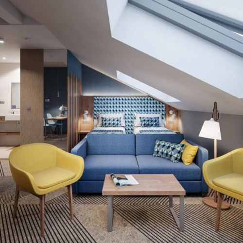 Apartament 2-osobowy na poddaszu z 1 pomieszczeniem sypialnianym