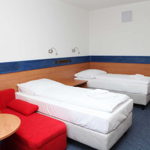 Camera twin la etaj cu aer condiționat (se poate solicita pat suplimentar)