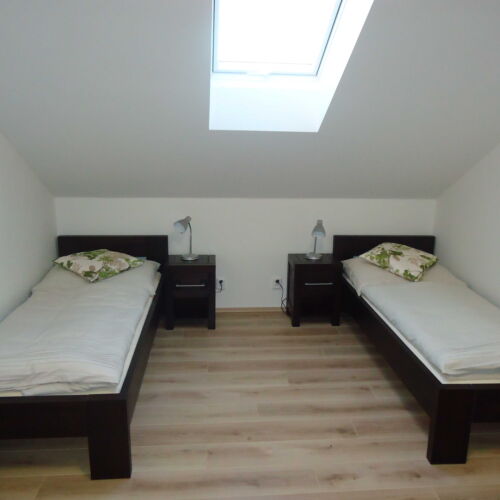 Pokoj s balkónem se sprchou s manželskou postelí