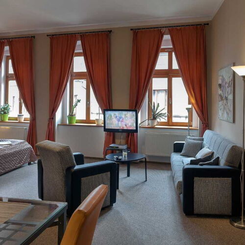 Pokoj se sprchou s vlastní kuchyňkou pro 4 os. (s možností přistýlky)