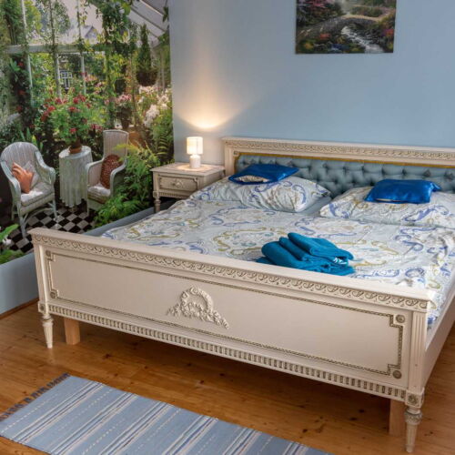 Pokoj s balkónem se sprchou s manželskou postelí