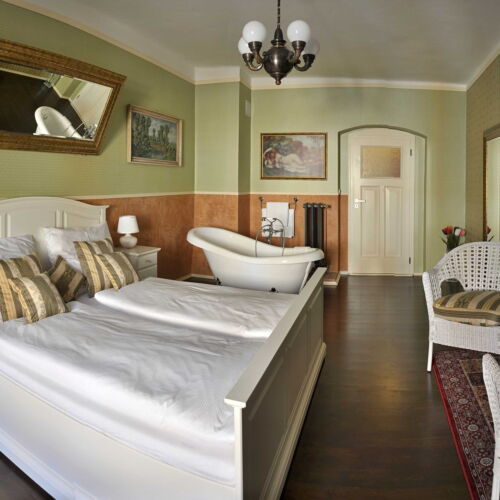 Izba so sprchou  s manželskou posteľou