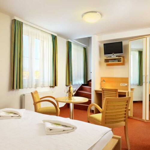 Pokoj se sprchou pro 4 os. s výhledem na město