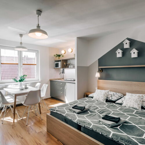 Pokój 5-osobowy z prysznicem z aneksem kuchennym (możliwa dostawka)