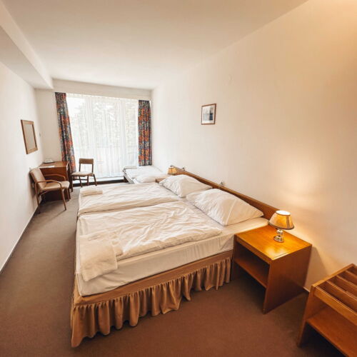 Dreibettzimmer mit Balkon und Panorama auf den See