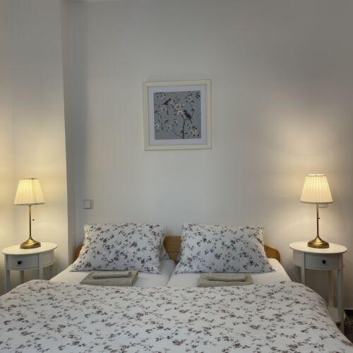 Pokoj se sprchou se společnou kuchyňkou s manželskou postelí