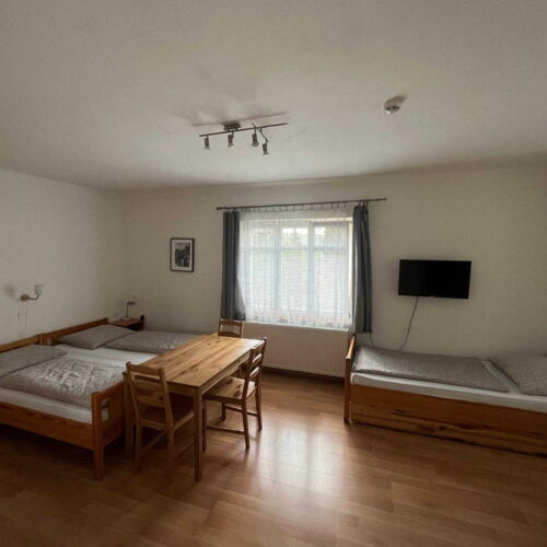 Pokoj se sprchou se společnou kuchyňkou pro 3 os. (s možností přistýlky)