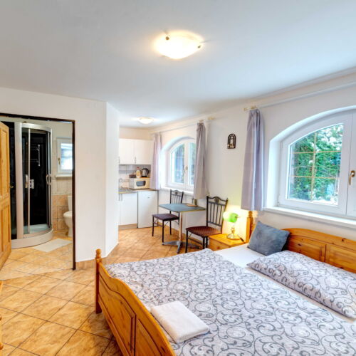 Camera twin cu duș cu chicinetă proprie