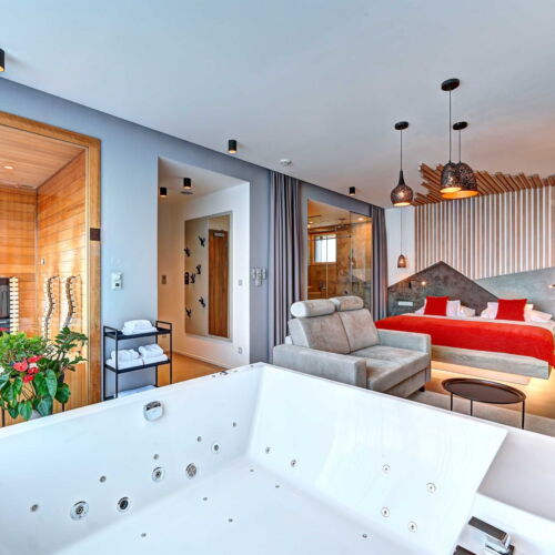 Wellness apartmá KING s obří vířivkou, saunou a terasou |ADULT ONLY|