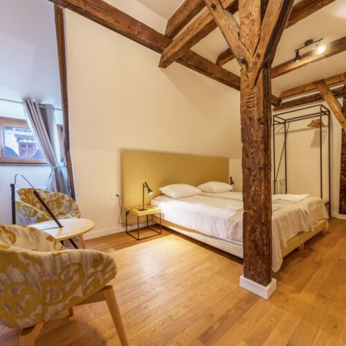 Camera twin la mansardă cu vedere spre oraș