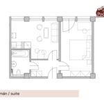 Apartmán s vlastnou kuchynkou s manželskou posteľou s 1 spálňou na poschodí (s možnosťou prístelky)