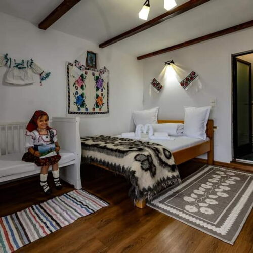 Pokoj s koupelnou se sprchou s manželskou postelí