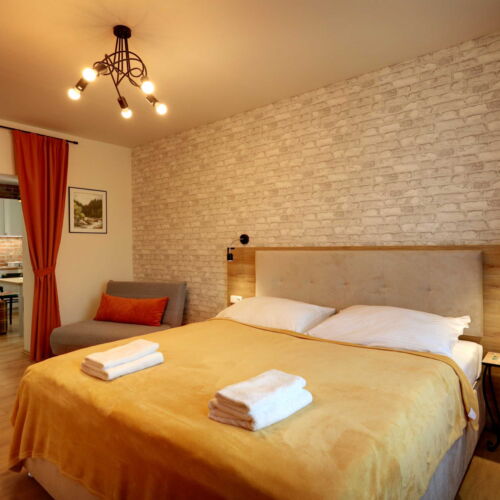 Apartman se sprchou s privátní koupelnou mimo apartmán s manželskou postelí s 1 ložnicí (s možností přistýlky)