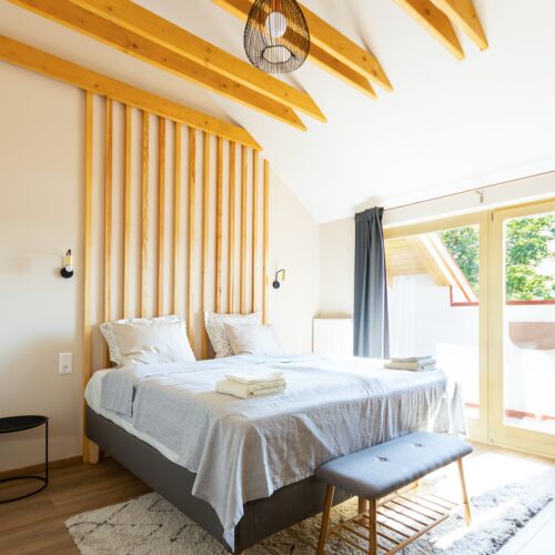 Camera twin la mansarda cu vedere spre rau