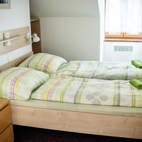 Pokoj se sprchou se společnou kuchyňkou s manželskou postelí