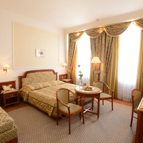 Camera tripla cu baie cu vedere spre curte