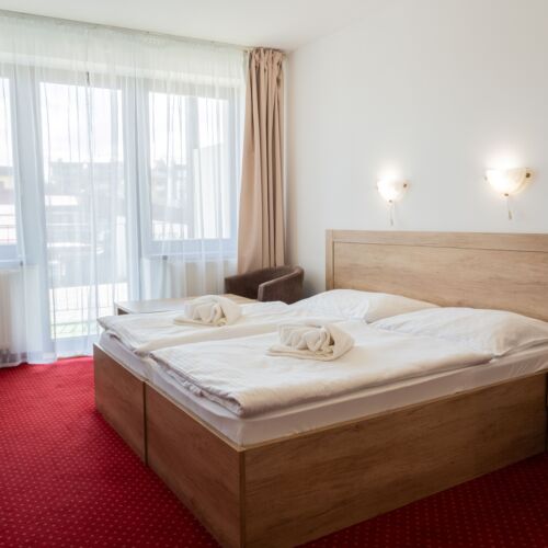 Pokoj s balkónem se sprchou s manželskou postelí