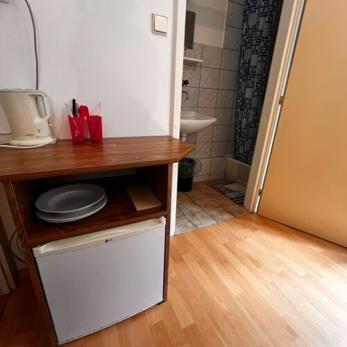 Pokoj se sprchou se společnou kuchyňkou pro 1 os. (s možností přistýlky)