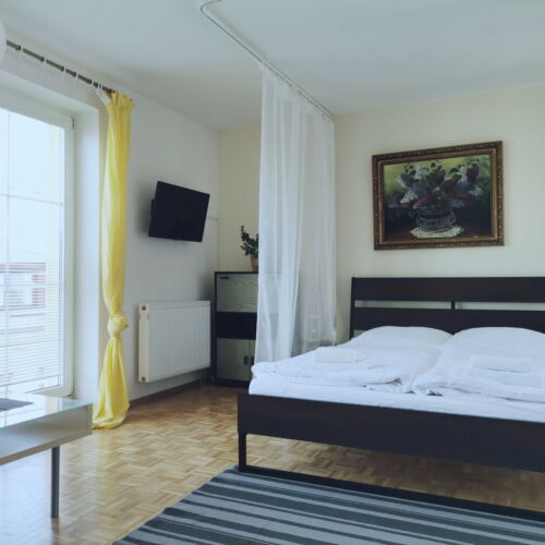 Apartman se sprchou s privátní koupelnou mimo apartmán s manželskou postelí s 1 ložnicí (s možností přistýlky)