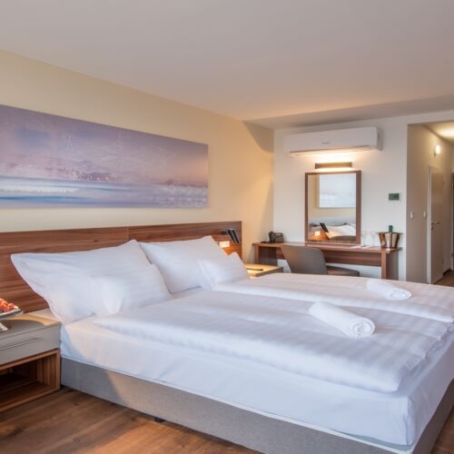 Zweibettzimmer mit Balkon und Dusche