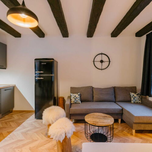 Apartament 2-osobowy z prysznicem z własną kuchnią z 1 pomieszczeniem sypialnianym (możliwa dostawka)