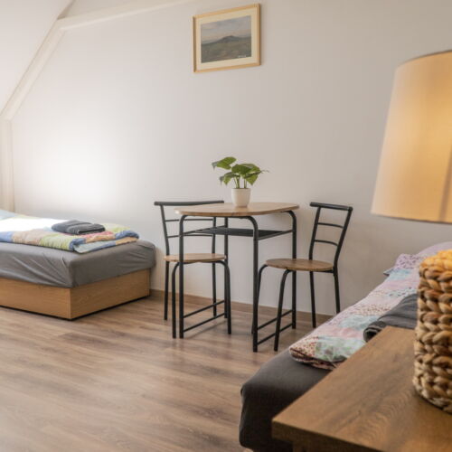 Camera tripla la mansardă cu vedere spre munte