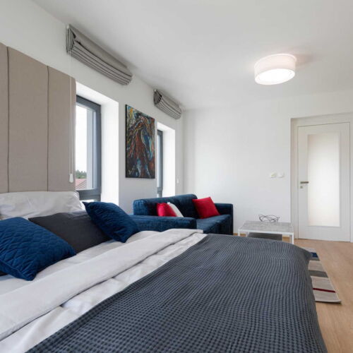 Apartament cu bucătărie proprie cu vedere spre parc cu 1 camera pentru 2 pers. (se poate solicita pat suplimentar)