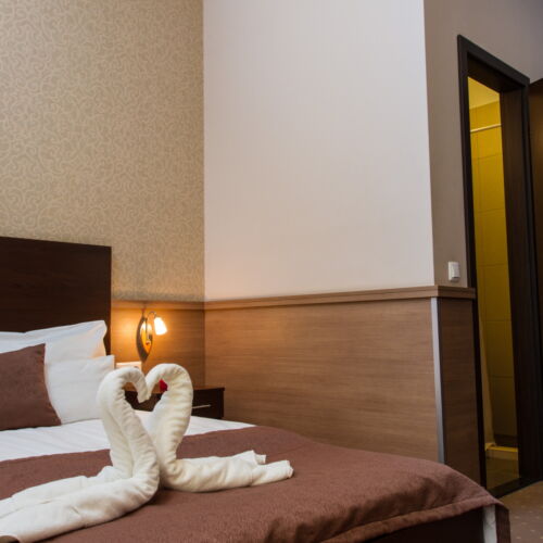 Pokoj s manželskou postelí s výhledem na město na přízemí