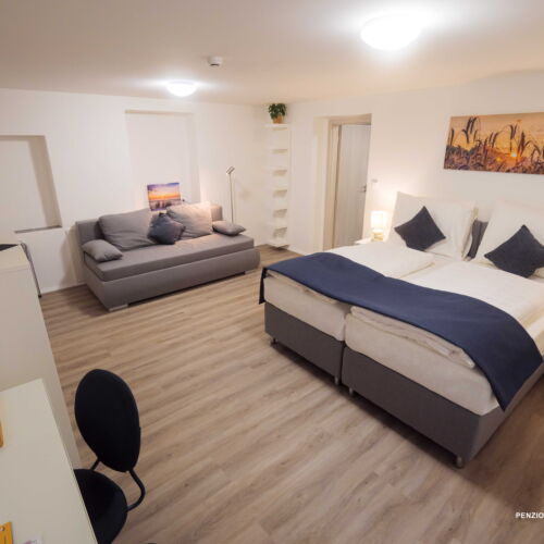 Pokoj se sprchou se společnou kuchyňkou s manželskou postelí (s možností přistýlky)