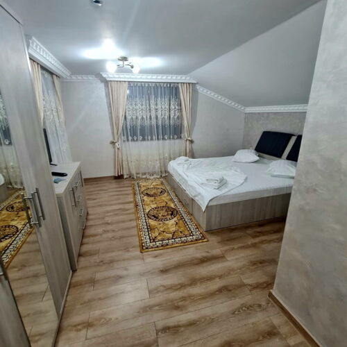 Pokoj s koupelnou s manželskou postelí s výhledem na hory