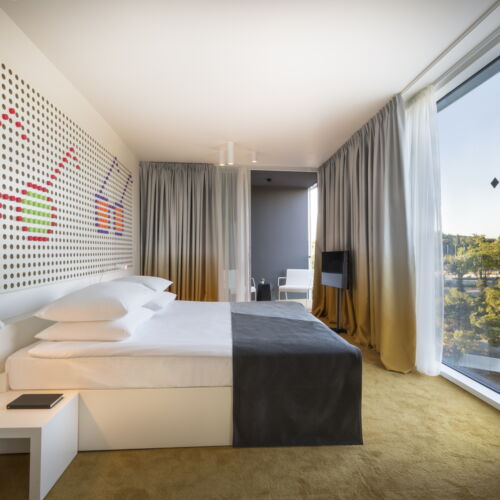 Camera dubla la etaj cu vedere spre gradina