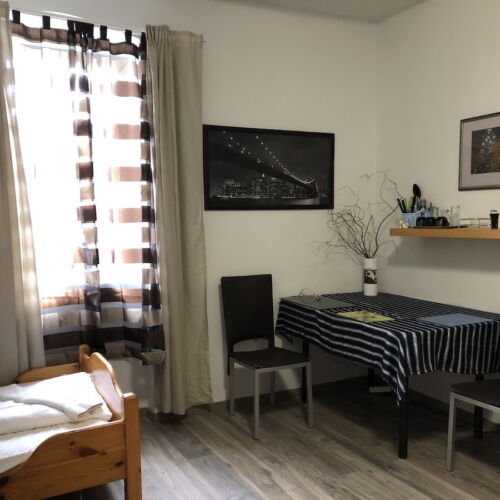 Camera tripla la parter cu vedere spre curte