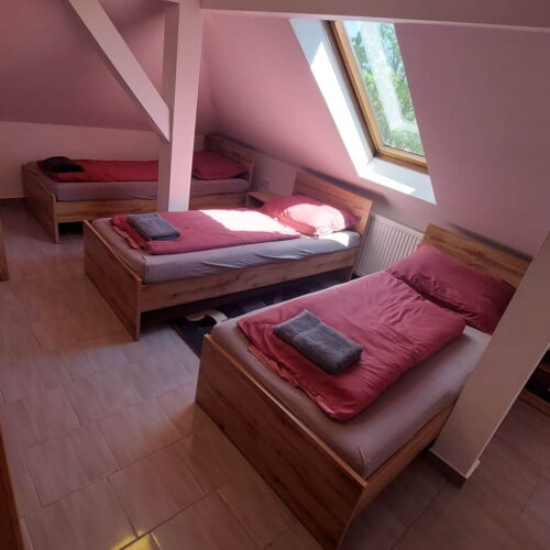 Camera tripla la mansarda cu vedere spre oras