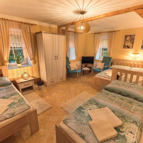 Apartman se sprchou s privátní koupelnou mimo apartmán pro 6 os. se 2 ložnicemi (s možností přistýlky)