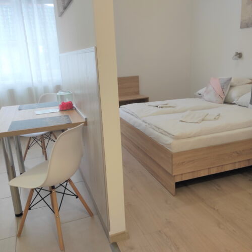 Apartament la parter cu bucătărie proprie cu 1 camera pentru 2 pers. (se poate solicita pat suplimentar)