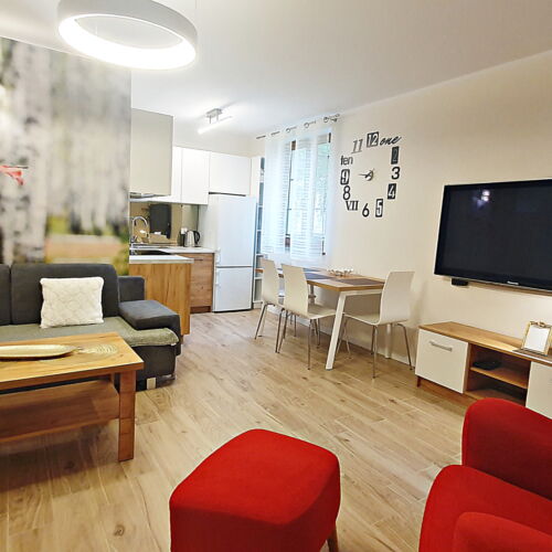 Apartament 4-osobowy na parterze z balkonem z 2 pomieszczeniami sypialnianymi